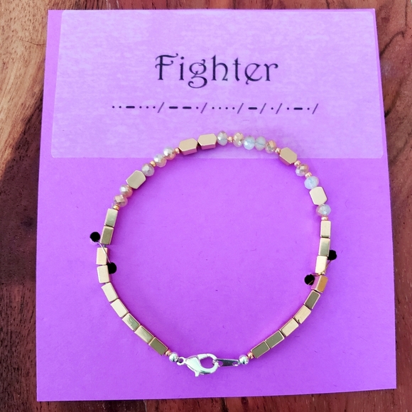 Morse Code "Fighter" Bracelet Rose Gold Hematite - Picture 1 of 4